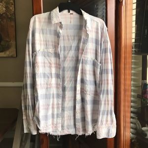 Free people distressed button down shirt Size S
